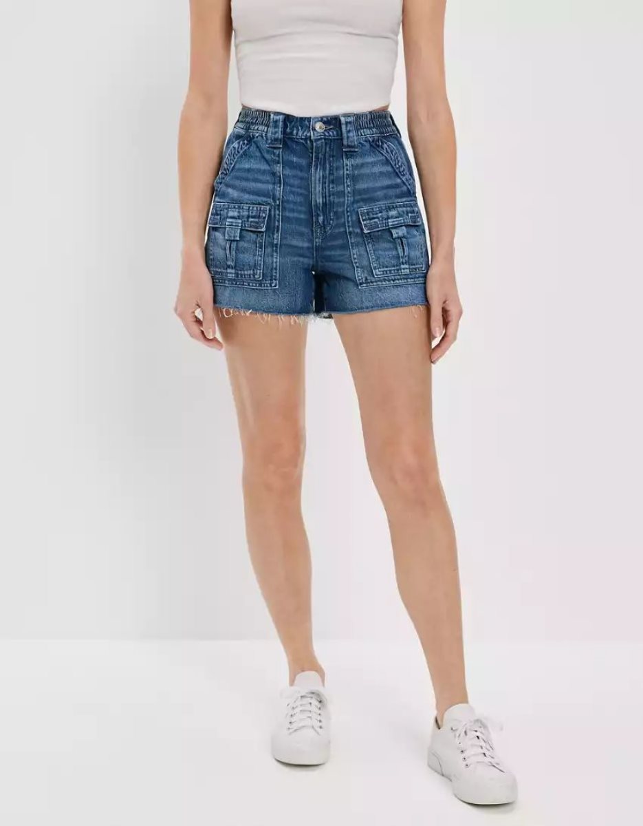 Shorts American Eagle AE Dreamy Drape Denim Highest Taille '90s Boyfriend Indigo Lavage Femme | OWK-25939180